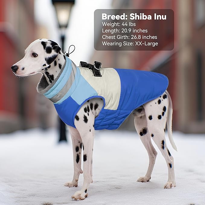 Dog Coats for Small Dogs, Waterproof Warm Dog Winter Jacket with Harness Built in, Reflective Puppy Cold Weather Coats Zip-up Pet Vest with Fleece Lined Dogs Snowsuit, Blue Small