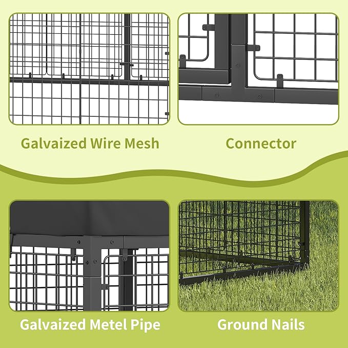 Outdoor Dog Kennel Steel for Medium/Small Dogs Anti-Rust Coating Cage with Roof All Weather Resistant Dog House with Double Locks (118" W x 118" D x 72.5" H)