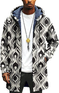Mens Long Cardigan Hoodies Full Zip Fleece Lined Jackets Fashion Knitted Color Block Hooded Coat with Pockets