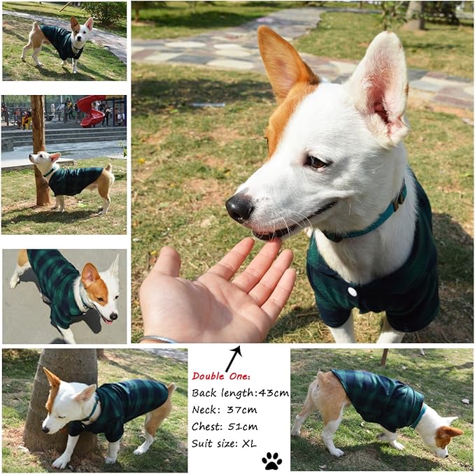 Koneseve Dog Shirt, Pet Plaid Clothes Shirt T-Shirt, Sweater Bottoming Shirt for Small Dog Cat Puppy Grid Adorable Wearing Stylish Cozy Halloween,Christmas Costumes (Green;XS/Extra Small)