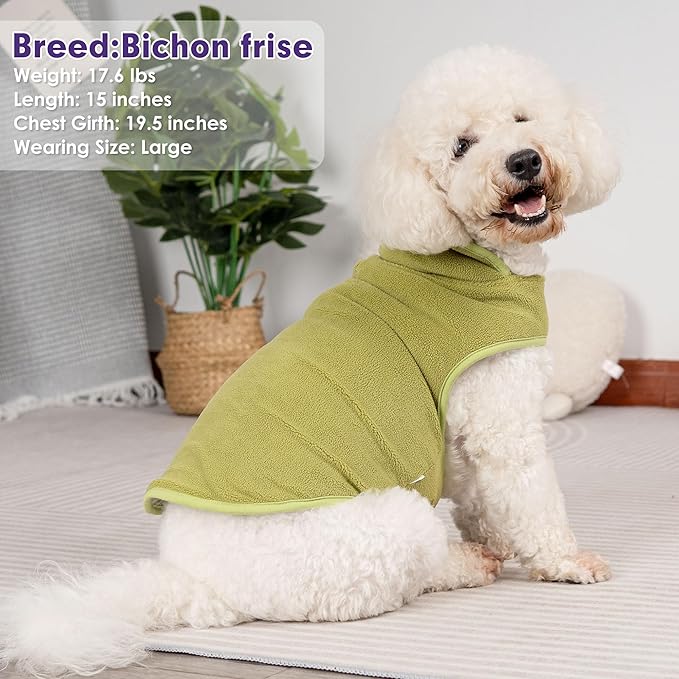 cyeollo Warm Dog Sweater Coat Fleece Sherpa Winter Sweater Coats, Turtleneck Dog Jacket Vest for Small Medium Large Dogs with Leash Hole, Soft Reversible Coats for Cold Weather, Green, M