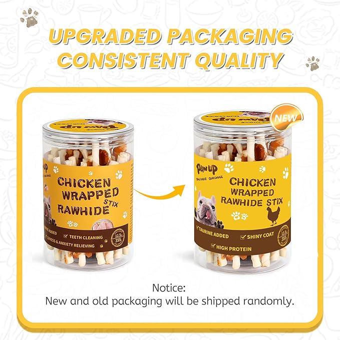 PAWUP Dog Treats Chicken Wrapped Rawhide Sticks Long Lasting Dog Chews, Natural Snacks for Medium Large Dogs w/Taurine,12.5 oz