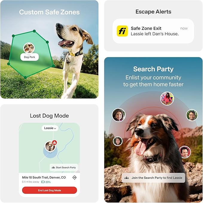 New Fi Series 3+ Smart Dog Tracker Collar – AI GPS for Dogs, Health & Behavior Monitor, Virtual Fence, Escape Alerts, Waterproof, Apple Watch Compatible [12Mo Membership Included] (Pink, Medium)