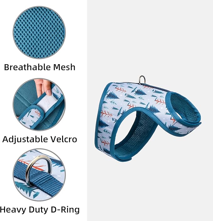 Mile High Life Dog Harness, Air Mesh Floral Vest Harness for 20 lbs Small Dogs & Cats, Easy Get on Adjustable Easy Closures Both Neck and Chest(Gray Tree, S Chest 16"-18")
