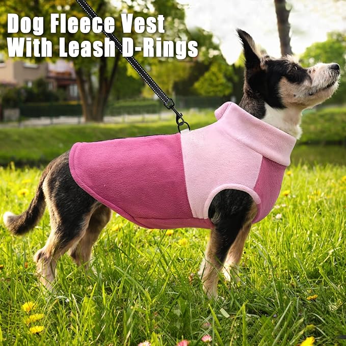 Idepet Dog Fleece Vest Sweater Zip Up Warm Pullover Dogs Jacket with D-Ring Leash Winter Cold Weater Coat Pet Sweatershirt Clothes Hoodie for Small Medium Dogs Boy Girl (Pink/Rose Red, XXS)
