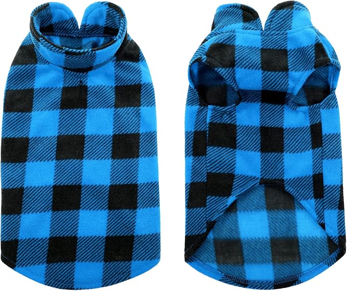 KAMA BRIDAL Spring Autumn Winter Coat Pullover Fleece Vest for Cats Small and Medium Dogs Thin Sweater Blue & Black Plaid (Blue, S)