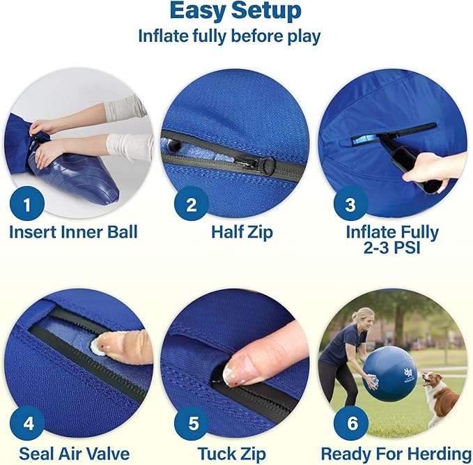 Race&Herd 25" Original XXL Herding Ball for Dogs - Giant Herding Dog Ball Australian Shepherds, Herding Toys, Dog Training Toy for Medium Breeds, Dog Toy for Outdoor Play (for Medium Dogs, Blue)