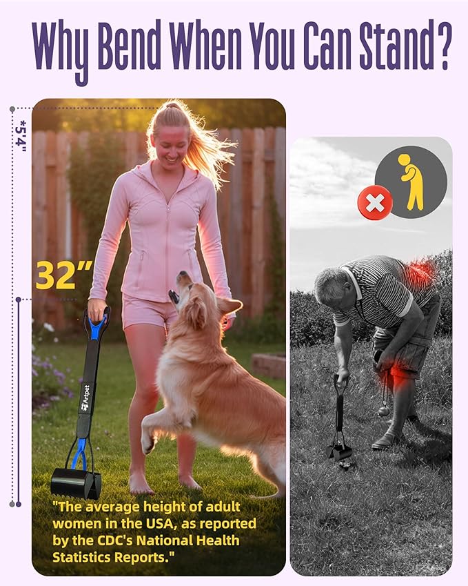 Pooper Scooper for Large Dogs, 32” Long Handle Pet Poop Scoop, Heavy Duty Dog Poop Picker Upper for Yard Grass Gravel Dirt Sand, 2-Pack
