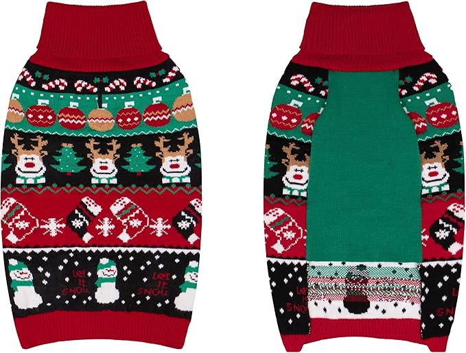 cyeollo Dog Christmas Sweater, Dog Clothes for Large Dogs Xmas Dogs Outfits Turtleneck Knitted Doggie Sweater with Leash Hole Girl & Boy, 3XL