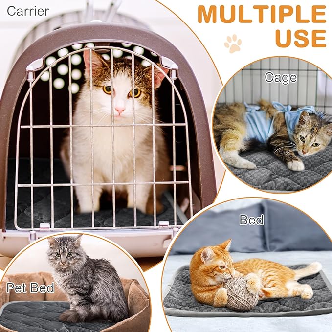 4 Pack Self Warming Cat Mat Self Heating Cat Pad Warm Thermal Pet Bed Washable Dog Crate Pad Body Heat Dog Bed Mat Blanket Non Slip Bottom for Outdoor Indoor Pets(Grey,20 x 28 Inch)