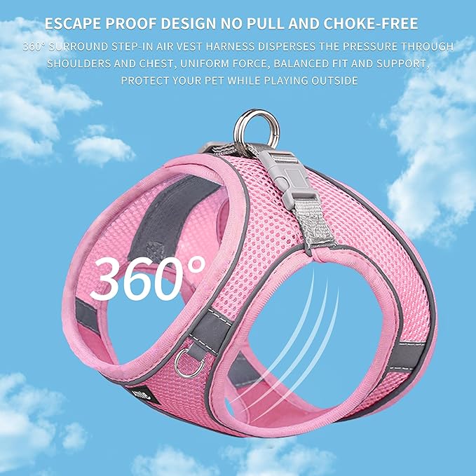AIITLE Dog Harness, Summer No-Pull Cat Harness with a Leash, Adjustable Reflective Dog Vest, Cat Harness Escape Proof, Outdoor Walking, Camping for Extra Small Dogs and House Cats Pure Pink XXXS