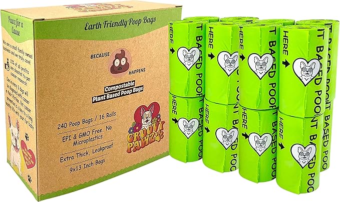 Certified Compostable Dog Poop Bags, 240 Count, Plant Based, Eco Friendly, Extra Strong, Leakproof, No Odor, Pet Supplies