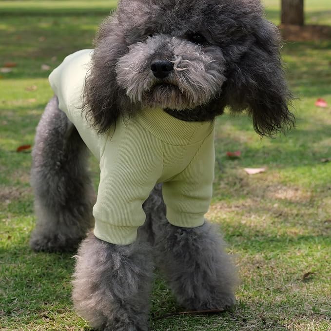 Lovelonglong Ribbed Dog T-Shirt Cotton Knitted Dog Sweaters for All Season Pet T-Shirts for Large Medium Small Dogs Chartreuse M