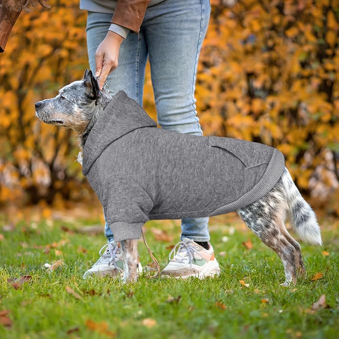 Dog Sweater & Hoodie - Solid Soft Brushed Fleece Dog Clothes with Pocket(Grey-XL)