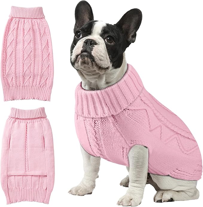 Dog Sweaters for Small Medium Large Dogs Girl, Turtleneck Soft Warm Pup Dogs Shirt, Double Knitting Collar for Outdoor Playing, Warm Dog Clothes (XS,Pink)