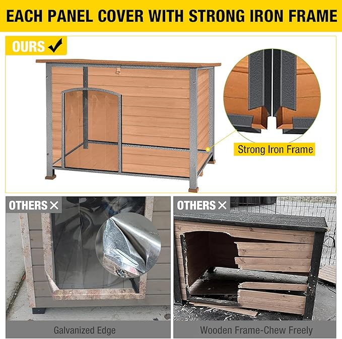 Aivituvin Heated Dog House Outdoor 43.3" Insulated Dog Kennel with Electric Heating Pad Keep Warm in Winter, Strong Iron Frame Pet Shelter,Weather-Resistant