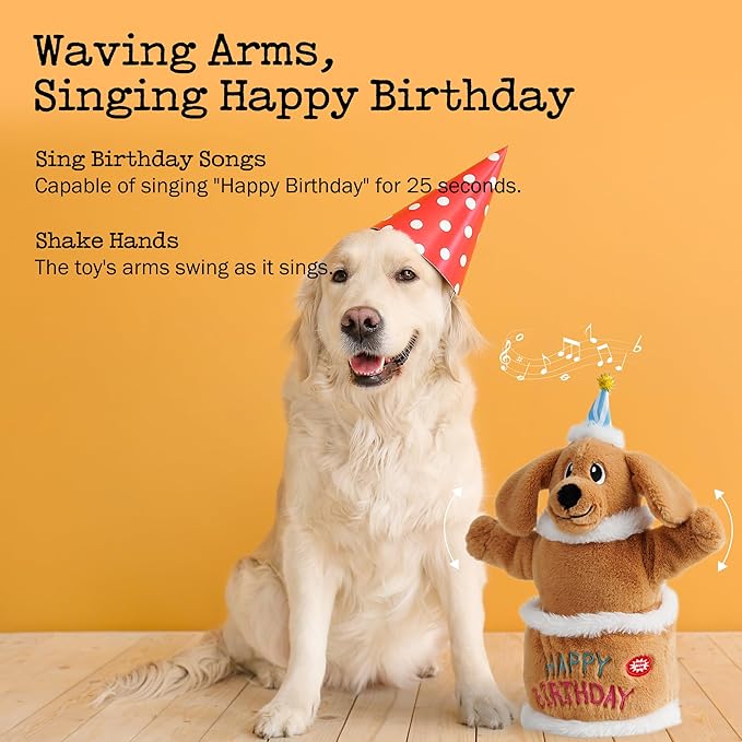 Birthday Cake Dog Toy, Singing and Dancing Birthday Songs, Interactive Dog Toys, Plush Stuffed Puppy Toys with Echo Function Feature, Happy Birthday Gift for Dogs