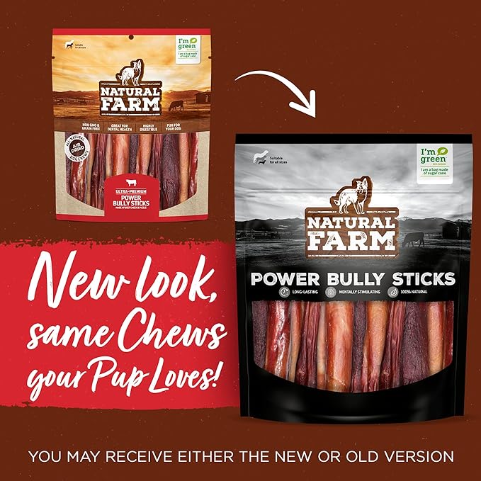 Natural Farm Power Bully Sticks Dog Chews (6”,15-Pack), 2-in-1 Power Chews: Premium Beef Cheek Wrapped in Beef Pizzle, Long-Lasting, Great Dog Dental Treats for Small, Medium & Large Dogs