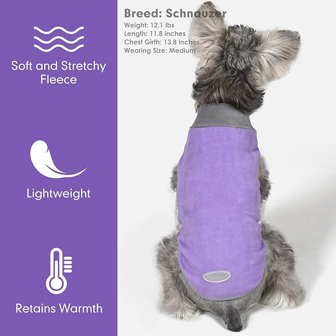 cyeollo 2 Pack Fleece Dog Sweater Pullover Dog Sweatshirt Reflective Lightweight Clothes for Small Dogs Girl Pet Apparel Purple, Grey, XL