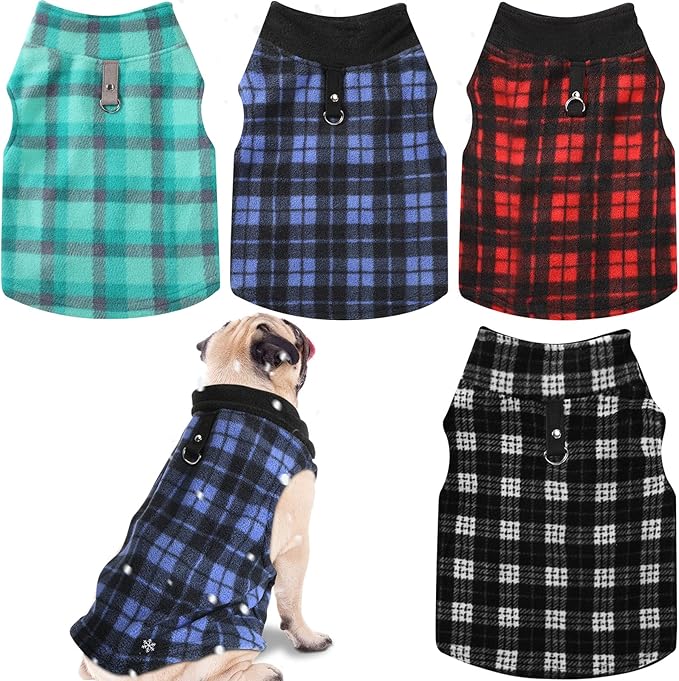 Weewooday 4 Pieces Winter Fabric Dog Sweaters with Leash Ring Soft Fleece Vest Pullover Pet Jacket Warm Dog Clothes Coats for Pet Puppy Cats Chihuahua(XL (Neck:15.7-17” Chest:20.9-21.7”))