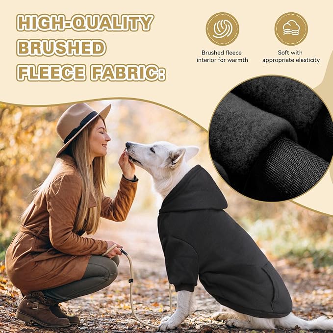 Dog Sweater & Hoodie - Soft Fleece Sweatshirt with Pocket - Small Dogs & Puppies (Black & XS)
