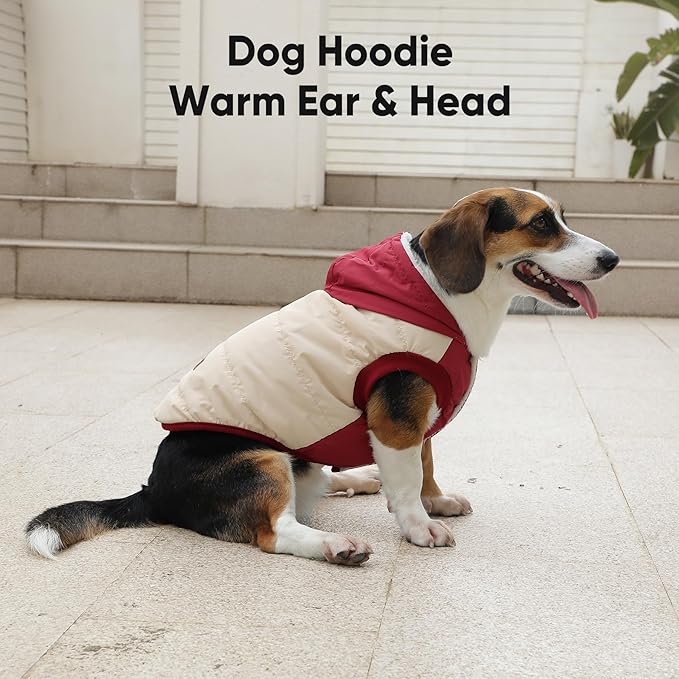 Fleece Lining Extra Warm Dog Hoodie in Winter for Small Dogs Jacket Puppy Coats with Hooded,Beige and Red M