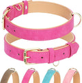 Leather Dog Collar for Small Medium Large Dogs, Soft Padded Dog Leather Collar with Heavy Duty Gold Buckle, Durable & Comfortable for Small Dogs Daily Walking (Hot Pink, S)