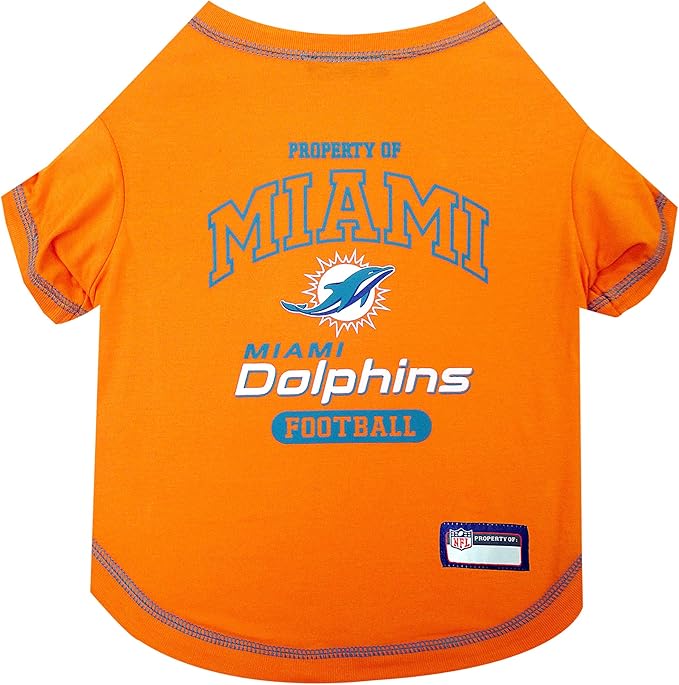 NFL Miami Dolphins Dog T-shirt Medium. - Licensed Shirt for Pets Team Colored with Team Logos- Premium Stretchable Materials for the comfort of your Dog & Cat