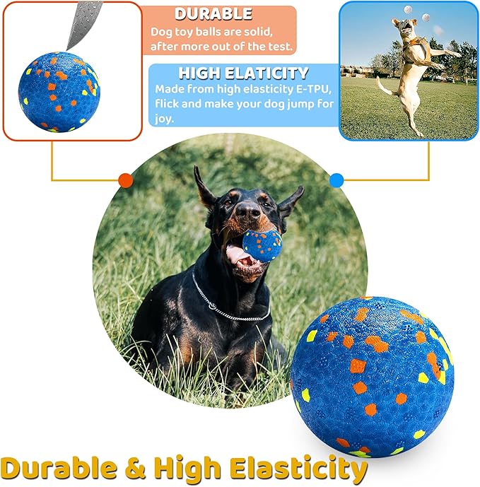 Dog Balls, Indestructible Dog Toy Ball for Aggressive Chewers, Durable High Elasticity Interactive Ball for Training Dog Catch and Fetch, Large Medium Small Dog and Puppies(Blue, 3in, 1pcs)