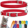 CollarDirect Leather Cat Collar with Bell - Kitten Collar, Small and Big Cat Strap for Boy Cats, Girl Cats with Safety Elastic Strap (Neck Fit 6"-7", Red)