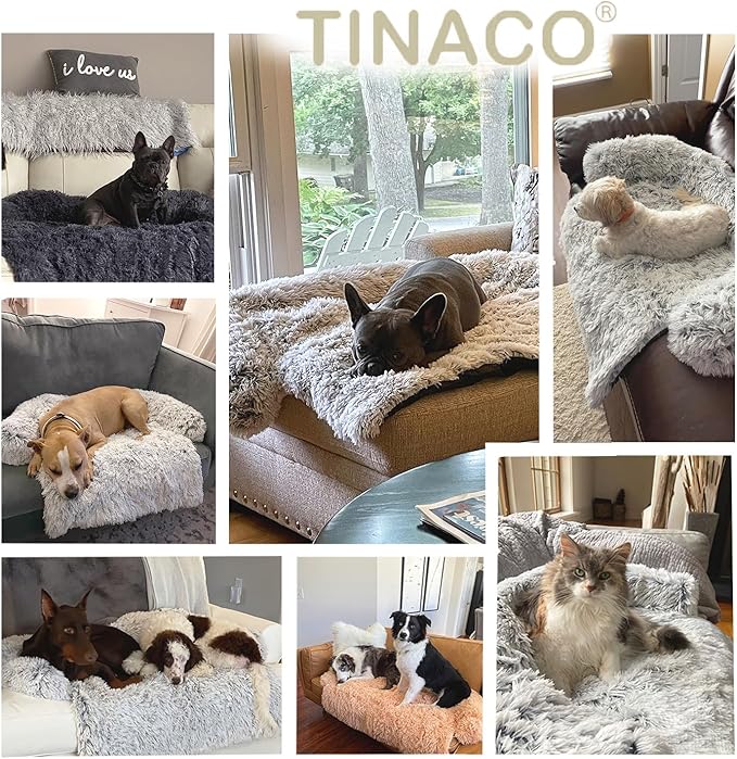 Calming Dogs/Cats Bed Mats, Dog Pad Washable Removable Couch Cover, Plush Long Fur Mat for Pets, Waterproof Lining, Perfect for Small, Medium and Large Dogs and Cats (Gradient Brown, 31"x23")