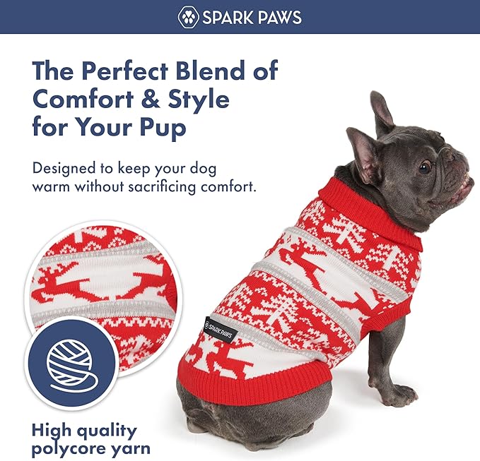 Spark Paws Christmas Dog Sweater - Ultra Soft Holiday Knit Sweater for Small, Medium & Large Dogs, Cute Pet Sweater for French Bulldogs & Big Dogs, Potty V Cut Design Jacket (Winter Wonderland, 4XL)