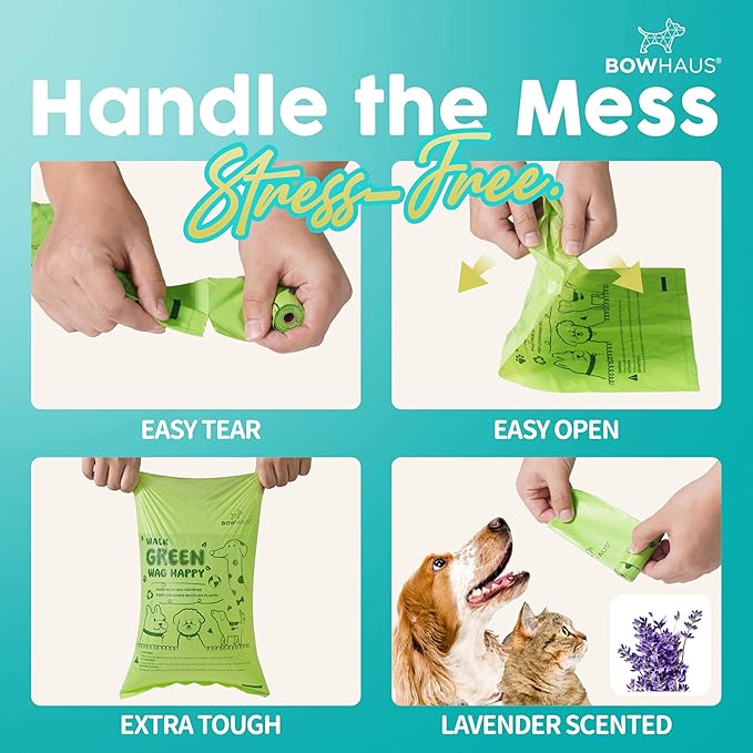 Lavender Scented Dog Poop Bags w/Dispenser, 80% PCR Eco-Friendly Materials, 9” x 13” Extra Thick Leak Proof Waste Bag for Pet, Doggy Bag Refill Rolls, Versatile Dog Waste Bags, 1005 Counts