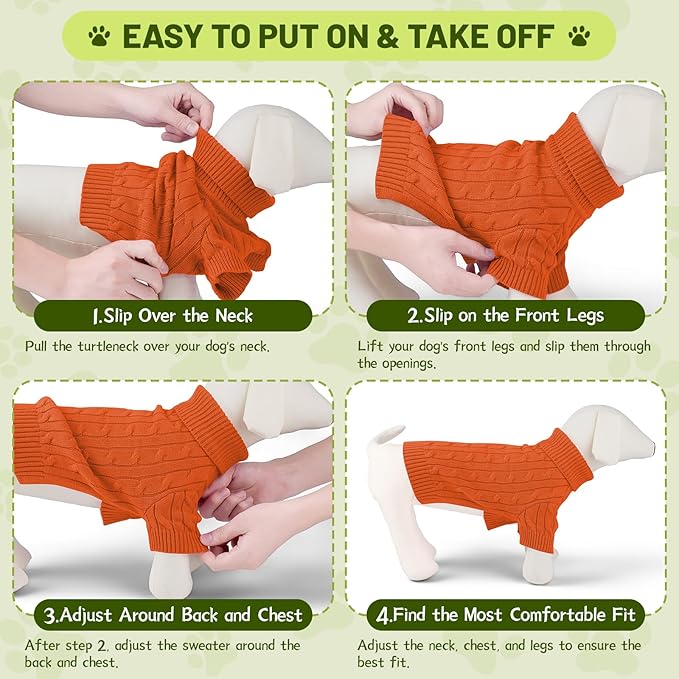 Small Dog Thermal Pullover Sweater, Classic Turtleneck Cable Knitwear Dog Clothes for Cold Weather Warm Pet Clothes for Chihuahua, Bulldog, Dachshund, Pug Orange XX-Large