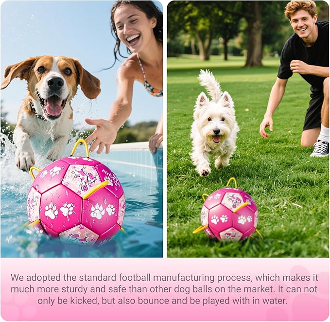 Size 2 Pink Dog Soccer Ball with Straps Durable Training Ball for Pets, Interactive Outdoor Dog Toy for Small to Medium Puppies Essential Pet Supplies