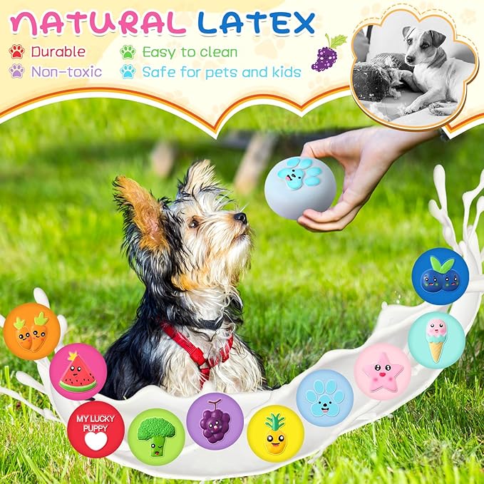 Hungdao 10 Pack Dog Squeaky Toys Soft Latex Squeaky Dog Toys Small Squeaky Balls Interactive Pet Chewing Toys for Puppy Training Interactive Fetch Play Supplies (Fruit)