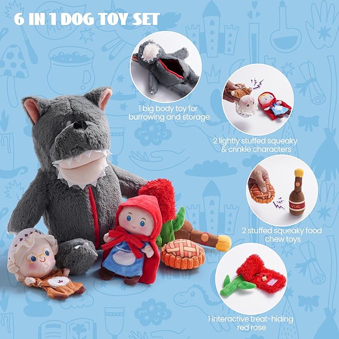Nocciola Fairy Tale Squeaky Dog Toys, Cute Interactive Plush Stuffed Hide and Seek Cognitive Puzzle Puppy Crinkle Chew Toy for Small, Medium Breed