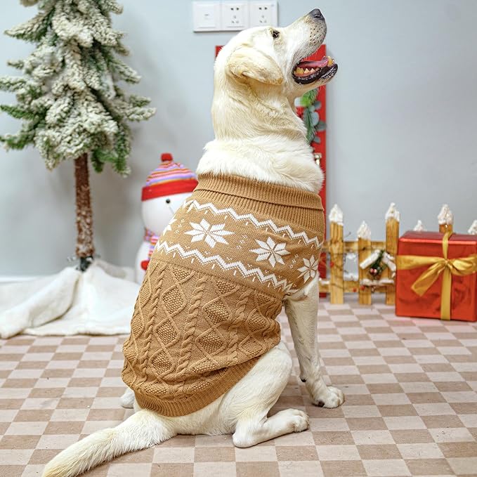 Warm Winter Dog Sweater - Cold Weather Pet Clothes for Small Medium Large Dogs Indoor Outdoor, Soft Classic Knit Puppy Apparel, Khaki, SM