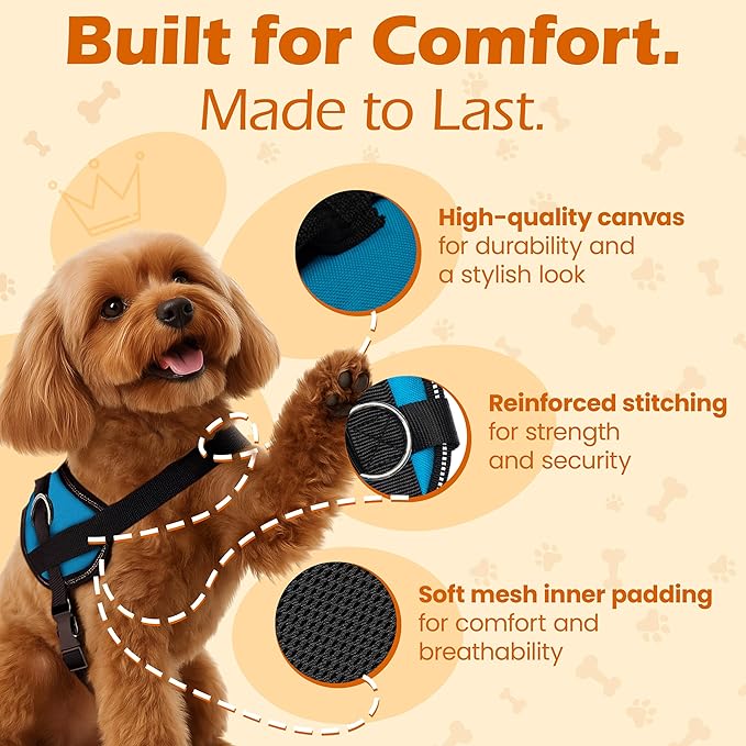Bark Appeal Aqua Blue No-Pull Dog Harness for Large to Extra Large Sized Pets – Adjustable, Reflective Vest with 3 Leash Clips for Added Control, Easy Walks & Training – XL