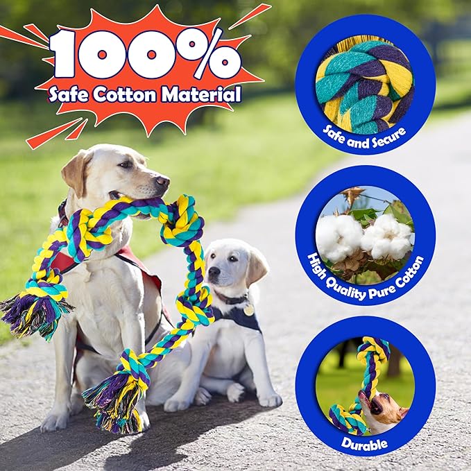 Dog Rope Toys for Aggressive Chewers, Nearly Indestructible Dog Toys Set for Large/Medium Dogs, Heavy Duty Natural Cotton Rope Chew Toy for Teething, Tug Toy 9 Pack