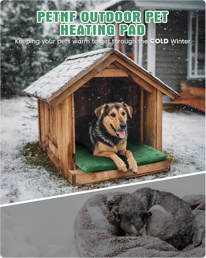 PETNF Outdoor Pet Heating Pad for Cats & Dogs, 100.4-107.6°F Auto Temp Control, Waterproof Fireproof, for Cat House/Dog Kennel/Carport, Fits Domestic & Stray Pets (Green 15.7"X27.6")