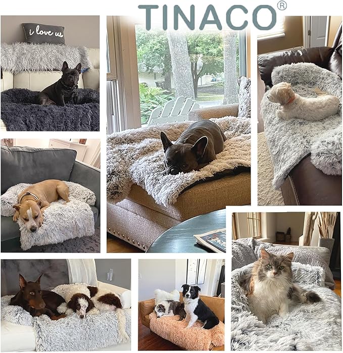 Calming Dogs/Cats Bed Mats, Dog Pad Washable Removable Couch Cover, Plush Long Fur Mat for Pets, Waterproof Lining, Perfect for Small, Medium and Large Dogs and Cats (Light Gray, 45"x37")