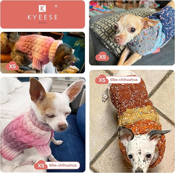 KYEESE Dog Sweater Thick Cable Knit Pet Sweater Gradient Color Small Dog Sweater Fuzzy Warm with Sleeves, Brown, X-Small