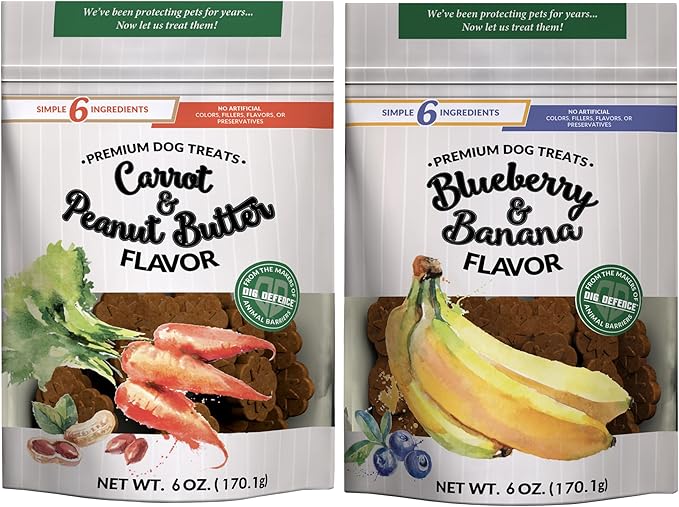 Dig Defence Premium Dog Treats - Carrot/Peanut Butter and Blueberry/Banana, Natural Ingredients, Baked Gourmet Snacks for Small & Big Dogs, Healthy Training Treat, 2 Pack