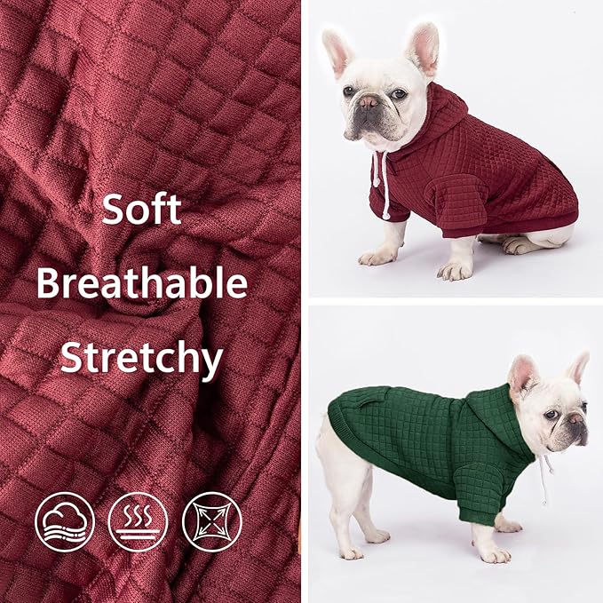 2 Pack Dog Hoodie Sweaters for Small Medium Dogs Warm Dog Clothes for Large Dogs Soft Waffle-Like Laminated Sweatshirt Bulldog (Dark Green+Wine Red, M/L (Back: 17",Chest: 24.5", Neck: 14.5"))