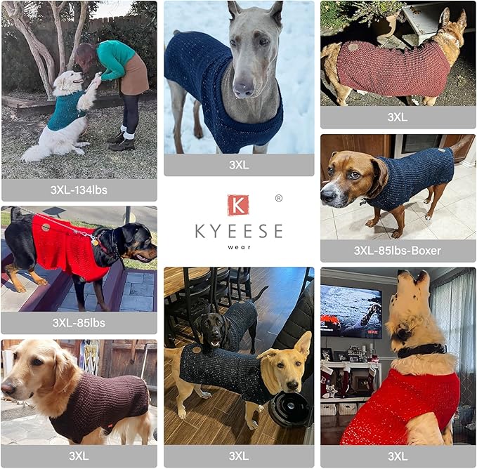 KYEESE Dog Sweater for Large Dogs with Leash Hole Warm Pullover with Reflective Yarn Male Thick Stretchy Knitwear Winter Soft Pet Coat boy for Cold Weather Comfy Dog Sweaters,Brown,XXX-Large