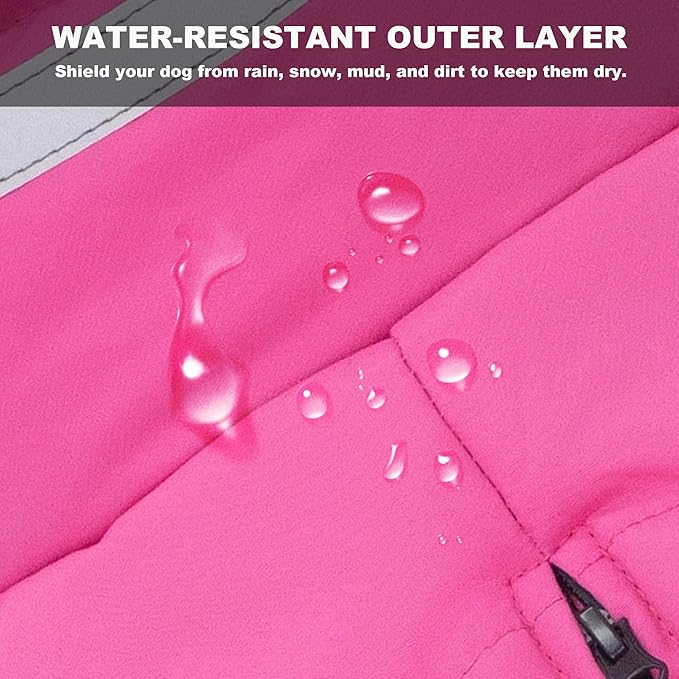 Dog Coat, Waterproof Winter Jacket, Warm Windproof Jacket, Reflective Adjustable Turtleneck Coats for Medium Dogs with Hook & Loop - Pink - M