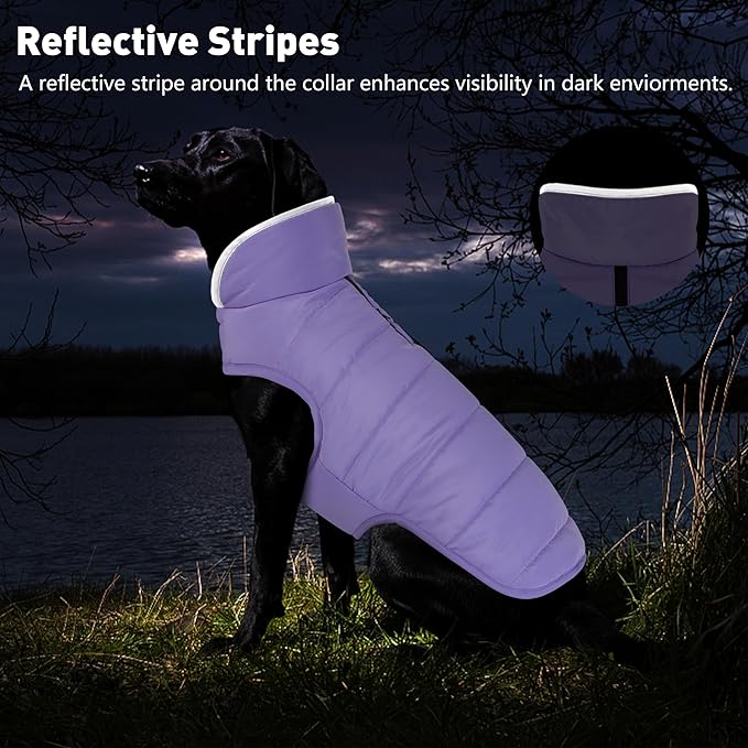 Dog Winter Coat, Waterproof Dog Jacket with Leash Hole, Reflective Adjustable Pet Snow Vest, Warm Fleece Sweater for Small Medium Large Dogs - Light Purple, XS