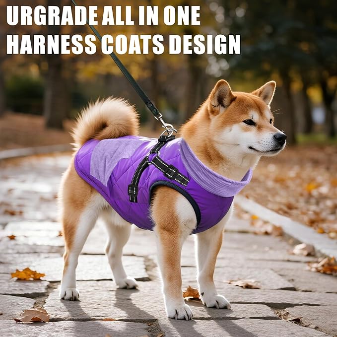 Mosucoirl Warm Dog Coats Pet Clothes, Waterproof Dogs Jacket Reflective Pet Outfits Winter Dog Cold Weather Coat Cozy Snow Jackets Vest for Small Medium Large Dogs Puppy Doggie (Purple, XL)