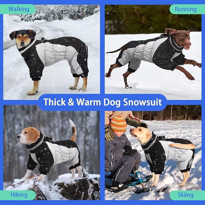 MIGOHI Full Body Dog Coat - Warm Reflective Winter Coat for Medium Dogs with Harness,Turtleneck Dog Fleece Jacket,Four-Leg Windproof Puffer Jackets Snowsuit with Zipper for Small Medium Large Dogs,L